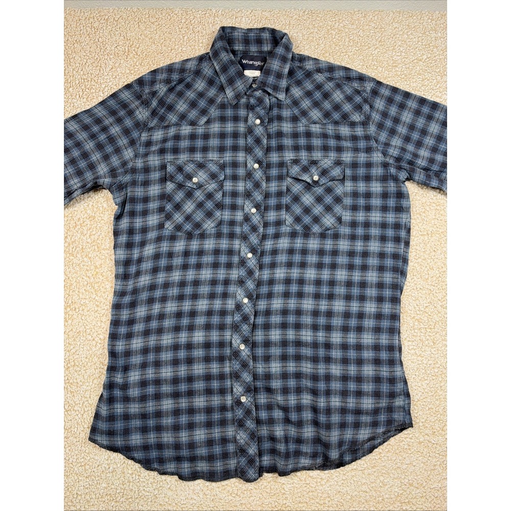 Wrangler Western Long Sleeve Pearl Snap Shirt Men's XLT Blue Plaid